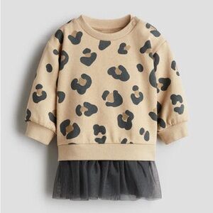 H&M Beige and Black Leopard Print Kids Sweatshirt dress with Tulle